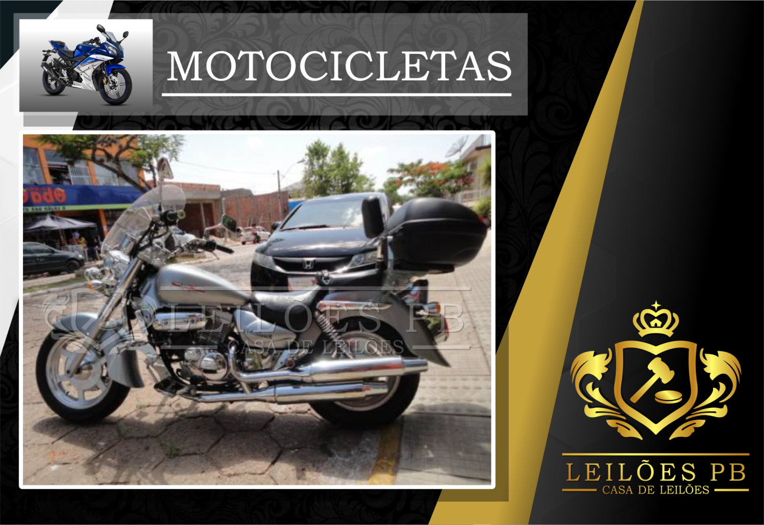 <center><big><b>LEILÃO de MOTOCICLETAS</b></center> <center></big>Recuperados de Financiamento<br></center>
